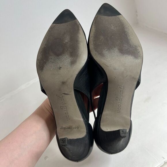 Paul Green Black Leather Pointed Toe Sling Back Heels Women's Size 9.5 US - Picture 7 of 8